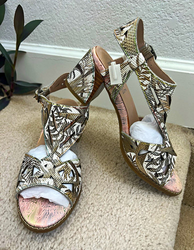 Spring Step L'Artiste Bronze Multi Strappy Leather Sandals Buckle Block EU 38