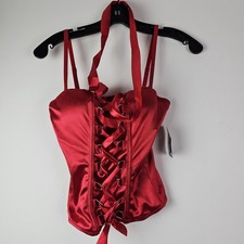 Spirit Halloween NWT Red Satin Stretch Corset Medium Bustier Lace Up Ribbon