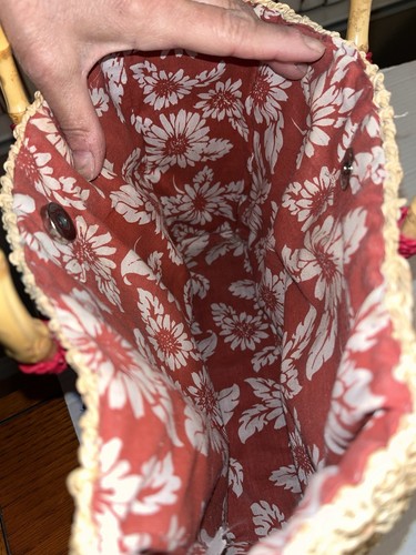 Woven Flowers Handbag Hippie Purse Festival Magnectic Close Red Cottage Core - Picture 6 of 11