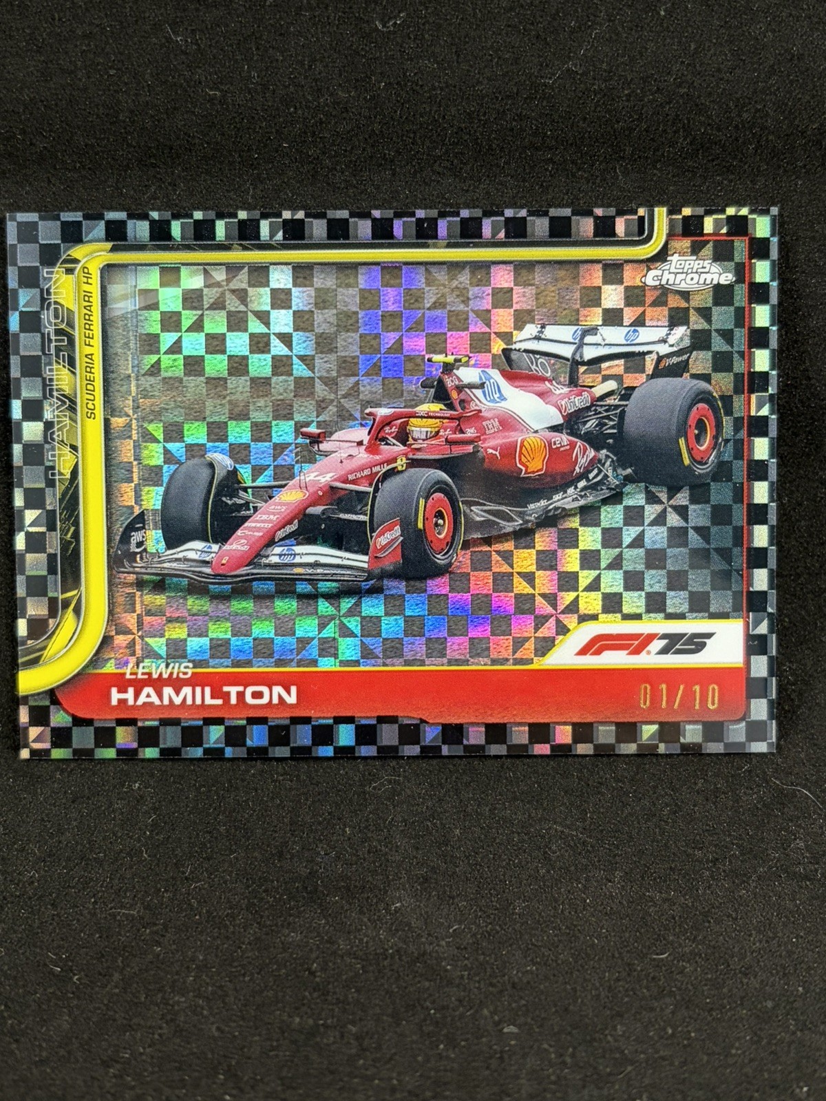 2025 Topps Chrome F1 Cars Lewis Hamilton #76 Black Checker Flag Refractor 01/10