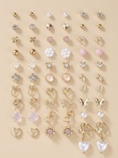 30 Pairs Multicolor Gold Tone Stud Earrings Set For Women Daily Wear Gift