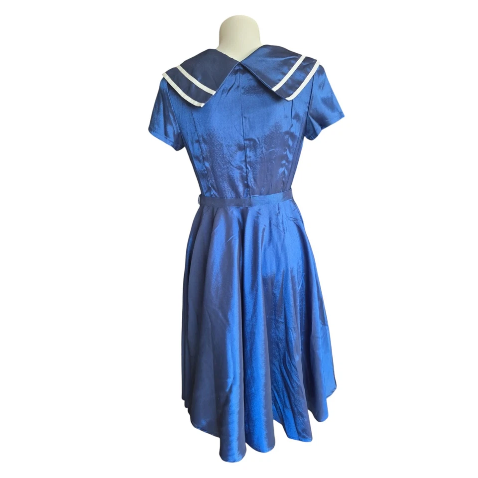 ChicStar Size 36/10 Sailor Swing Dress In Shimmery Blue With White Trim Collar - image 3 of 4