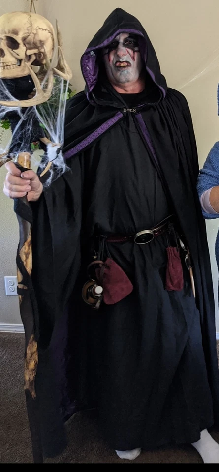 Cuello con Capucha Forrado Satinado Capa Pesada Negro Púrpura Renacimiento Brujo Mago Foto 2 de 4