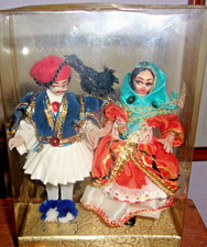 VINTAGE 2 PLASTIC CELLULOID MIDDLE EASTERN RUSSIAN DOLLS IN BOX NRFB TRAVEL