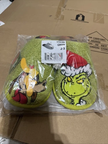 Dr. Seuss The Grinch & Max Youth Slippers House Shoes Size 2/3 New