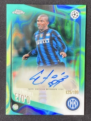 Samuel Eto'O 2025-26 Topps Chrome UCC Aqua Lava Refarctor Auto /199 #CLA-SE