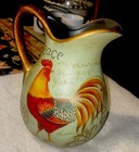Vintage 10” Hand Painted METAL Rooster Pitcher 7” Tall — photo 3