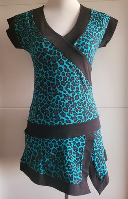 Pussy Deluxe Leo Longshirt, neu Gr. M, turquoise, black, wild Animal, Vintage