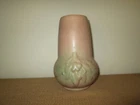 Nelson MCCOY Pottery Stovepipe Vase "Leaves and Berries" Matte Brown + Green
