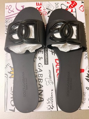 Dolce&Gabbana Black Logo Slide Sandal Women Casual Summer Slip On Size 9