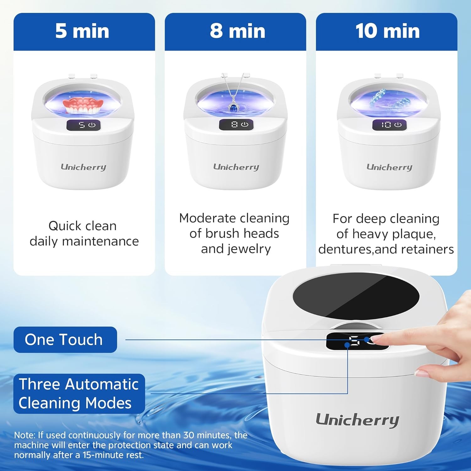 Ultrasonic Retainer Cleaner Machine - 45kHz for Dentures, Mouth Guards, Aligners