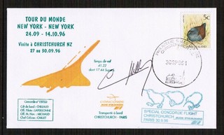 Concorde Air France 1996 Flown Cover Christchurch Paris Signed by Pilot