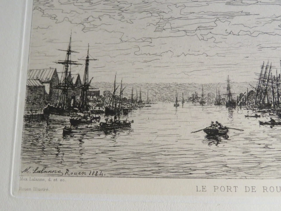 Maxime LALANNE (Bordeaux 1827-1886) GRAVURE ORIGINALE ROUEN IMPRESSIONNISME 1883 - Photo 4/4