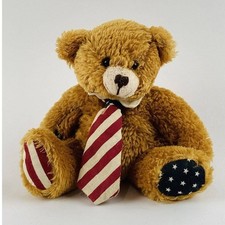Plushland Bear Americana Bean Bag Plush 4 Babies Necktie American Flag Red White