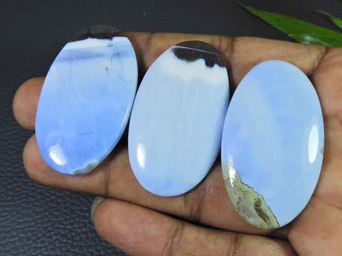 45-46MM Natural Peru Blue Opal Healing Oval Cabochon Loose Gemstone 3Pcs Lot p93