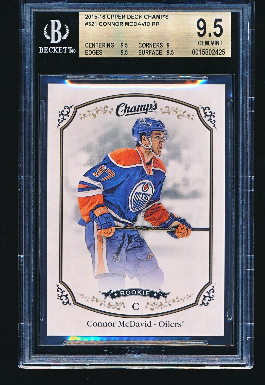 2015-16 Upper Deck Champ's CONNOR McDAVID Rookie SUPER-SHORT-PRINT #321 BGS 9.5