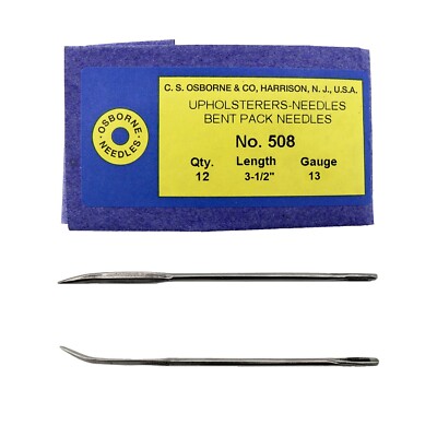 C.S. Osborne Pack Of 12 Bent Pack Needles #508, Size 3-1/2'' Upholsterers Needle 