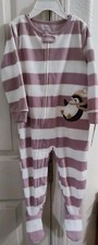 New Carter's Fleece Penguin Stripe Pajama Sleeper Footed 24 Months Toddler Girl