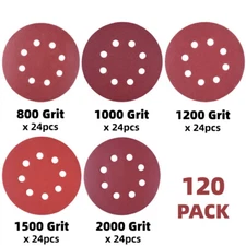 120PCS 5 inch Sanding Discs 800-2000 Grit Hook Loop 8-Hole Orbital Sander Paper