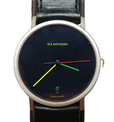 Designer OLE MATHIESEN Copenhagen Quarz Unisex Uhr mit bunten Zeigern, Schweiz