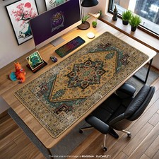 Persian Rug Mouse Pad, Large Vintage Carpet Desk Mat, Gaming Desk Pad