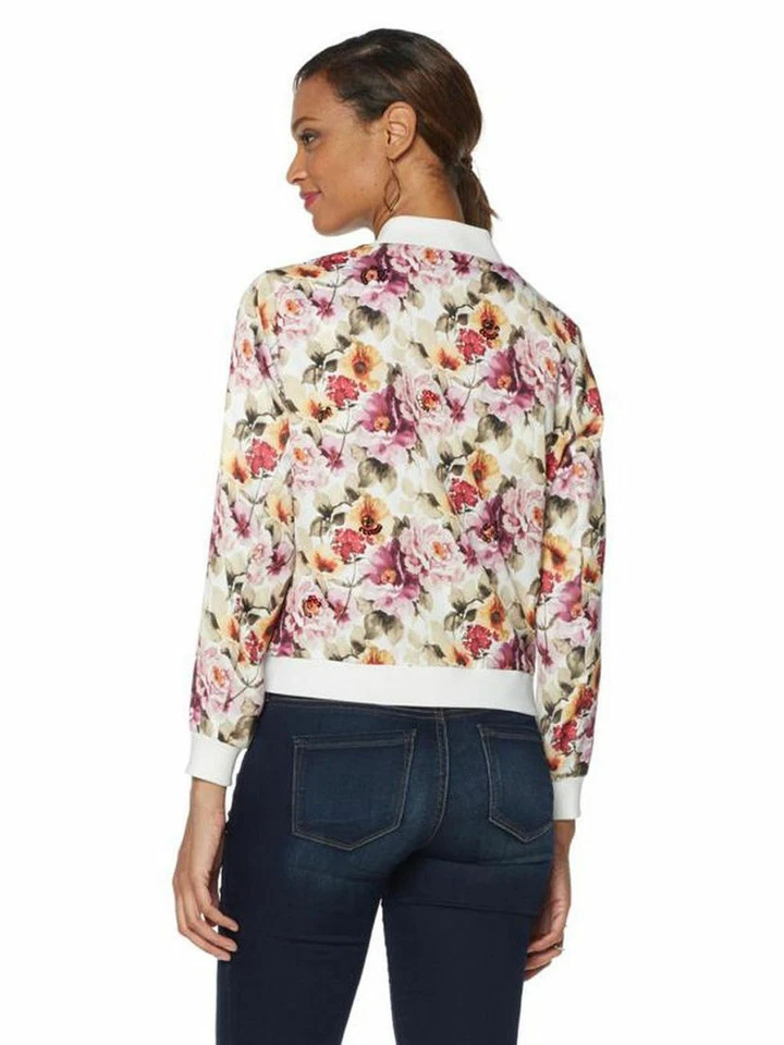 Jaqueta bombardeiro COLLEEN LOPEZ tamanho S lisonjeira estampa floral marfim floral - Imagem 3 de 3