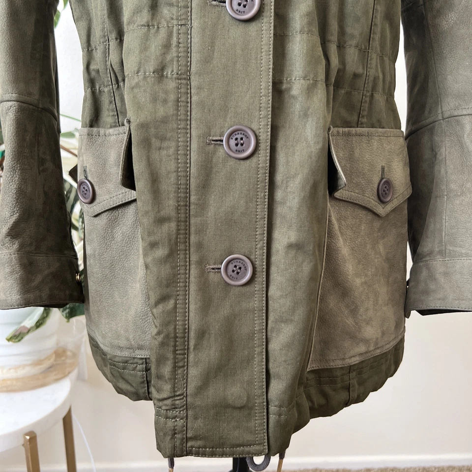 Abrigo Parka Chaqueta de Cuero Militar Verde Burberry Brit Talla 36 O US 2 Foto 4 de 4