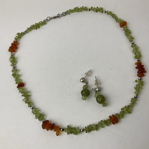 Vtg Artisan Green Peridot & Amber Sterling Silver Beaded Necklace Gift Earrings - Picture 12 of 20