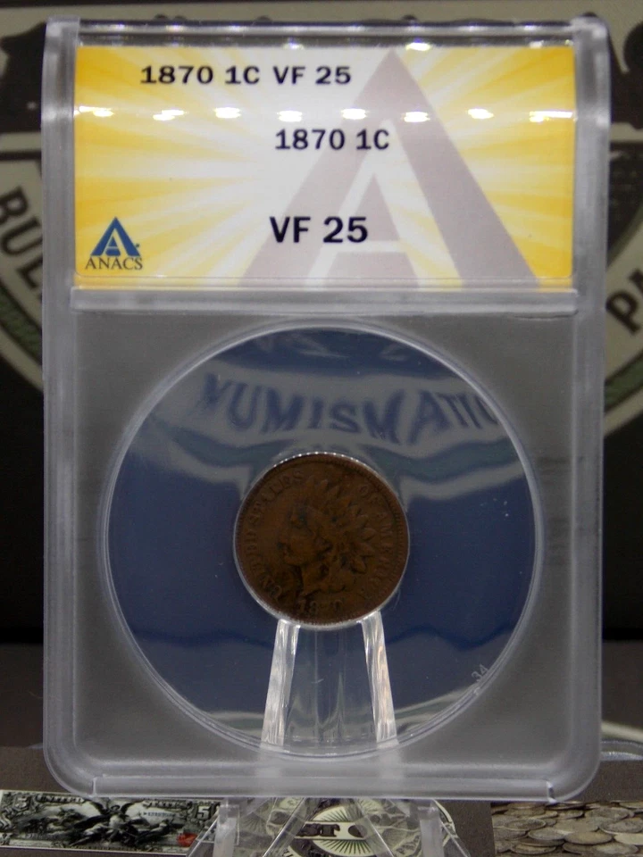 1870 Indian Head Cent Penny 1c ANACS VF25 #443 Very Fine ECC&C, Inc. - Image 3 of 4
