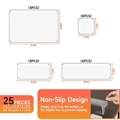 pc Plastic Drawer Organizer Set,4 Size Small Storage Containers for 25 Clear - Picture 3 of 7