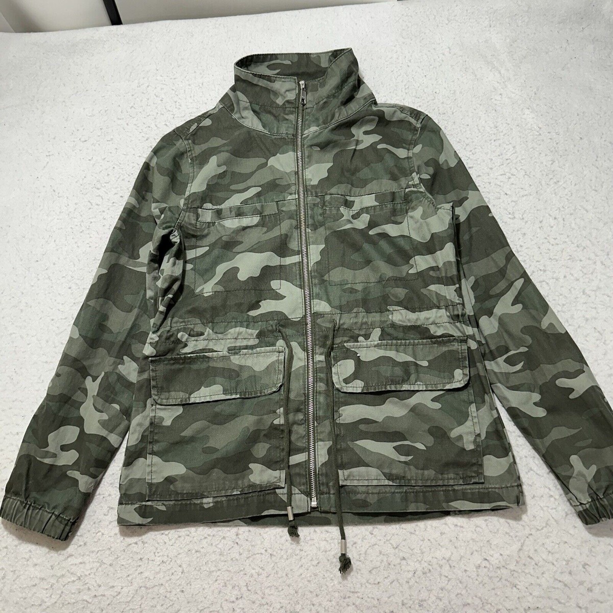 Old Navy Women's Small Full Zip Military Jacket Green Camouflage Patterned
