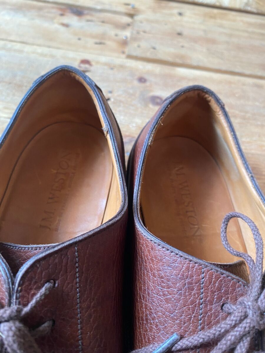 J.M.Weston 641 pebble grain brown derby leather shoes sz 8E J.M.Weston 641 pebble grain brown derby leather shoes sz 8E