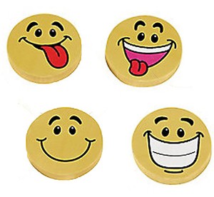 Emoji Party Erasers Smiley Face Pencil Eraser / Rubbers Pack Of 4