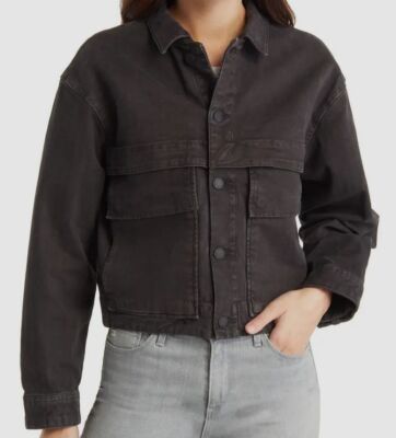 $226 AG Adriano Goldschmied Women's Black Mirah Militant Denim Jacket Size M