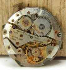 Vintage Kingston 17 jewel men's wrist watch movement with dial hand and crown