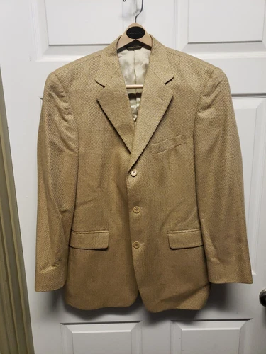 Vintage  Nathan David Italy Carmel Tweed Mens Jacket Size S Long Sleeves - product listing photo