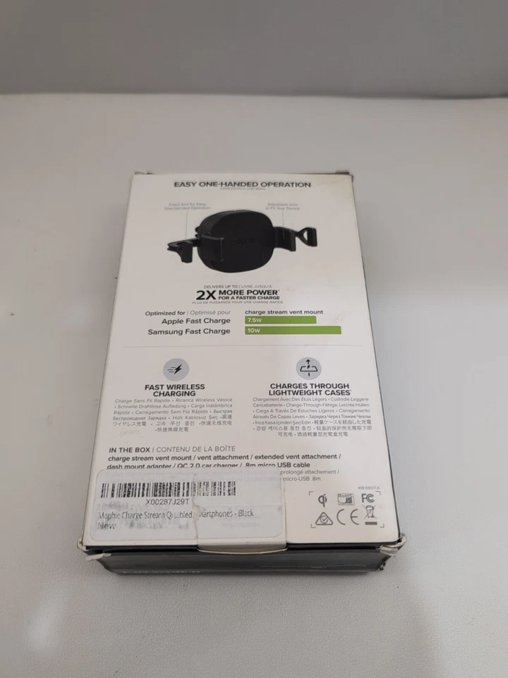 Mophie Charge Stream Qi Soporte de ventilación inalámbrico para automóvil para teléfonos inteligentes - Negro Foto 2 de 2