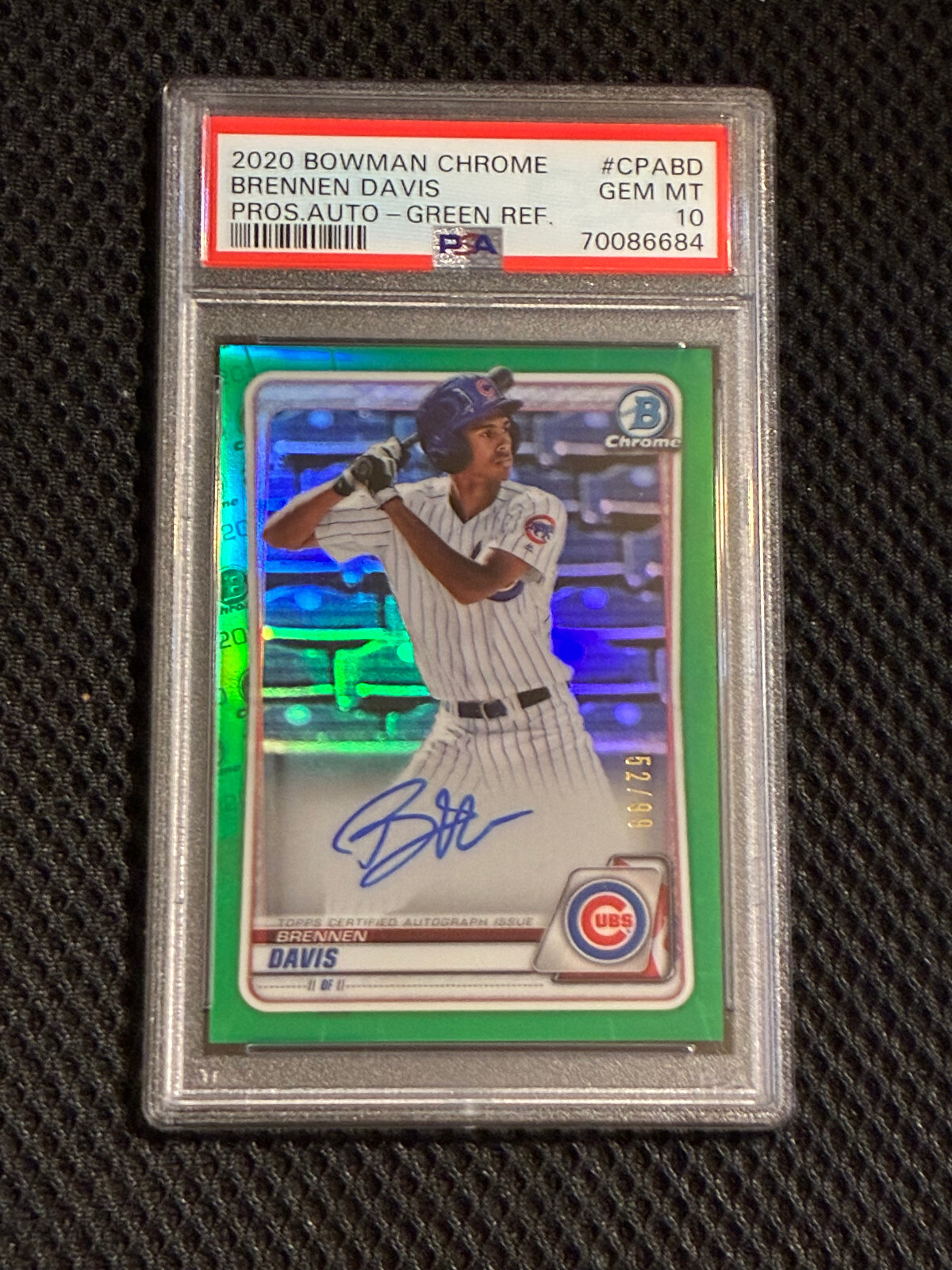 2020 Bowman Chrome Brennen Davis Green Auto / 99 PSA 10 Mariners  POP 16