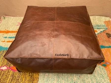 Leather New Footrest Moroccan Ottoman Pouf Black Handmade 30''Pouffe For Home