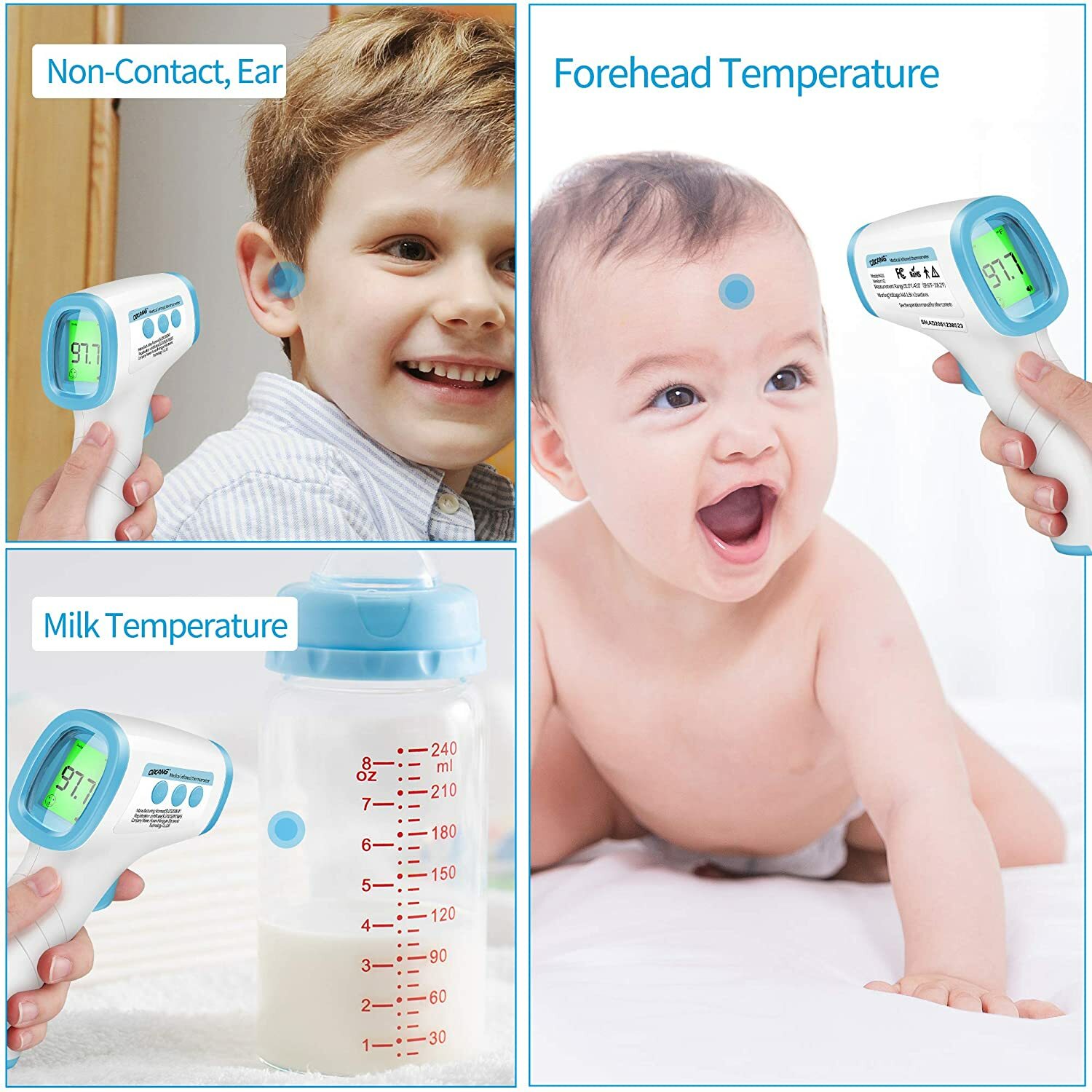 Non-Contact Infrared Forehead Thermometer Reads °F and °C with Fever Alert Funct