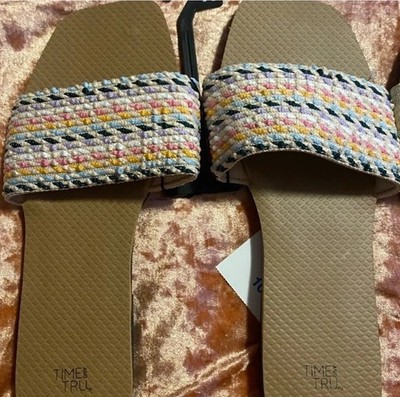 Time & Tru Women's Multi Woven Slide Sandals Size:10