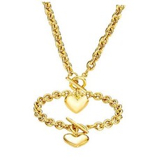 Heart Chain Necklace  Heart Bracelet for Women Girls Hearts Pendant Gold