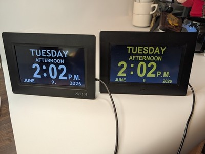 Two Dementia Clocks for Seniors 7-Inch Large Screen, Alarm, Multi Color Display 