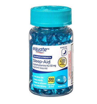 Equate Sleep Aid 50mg Diphenhydramine Nighttime 100 Softgels Fast Sleep