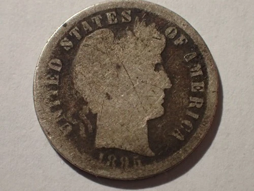 1895 P Barber Dime Well Circulated semi key Philadelphia mintage of 690 000
