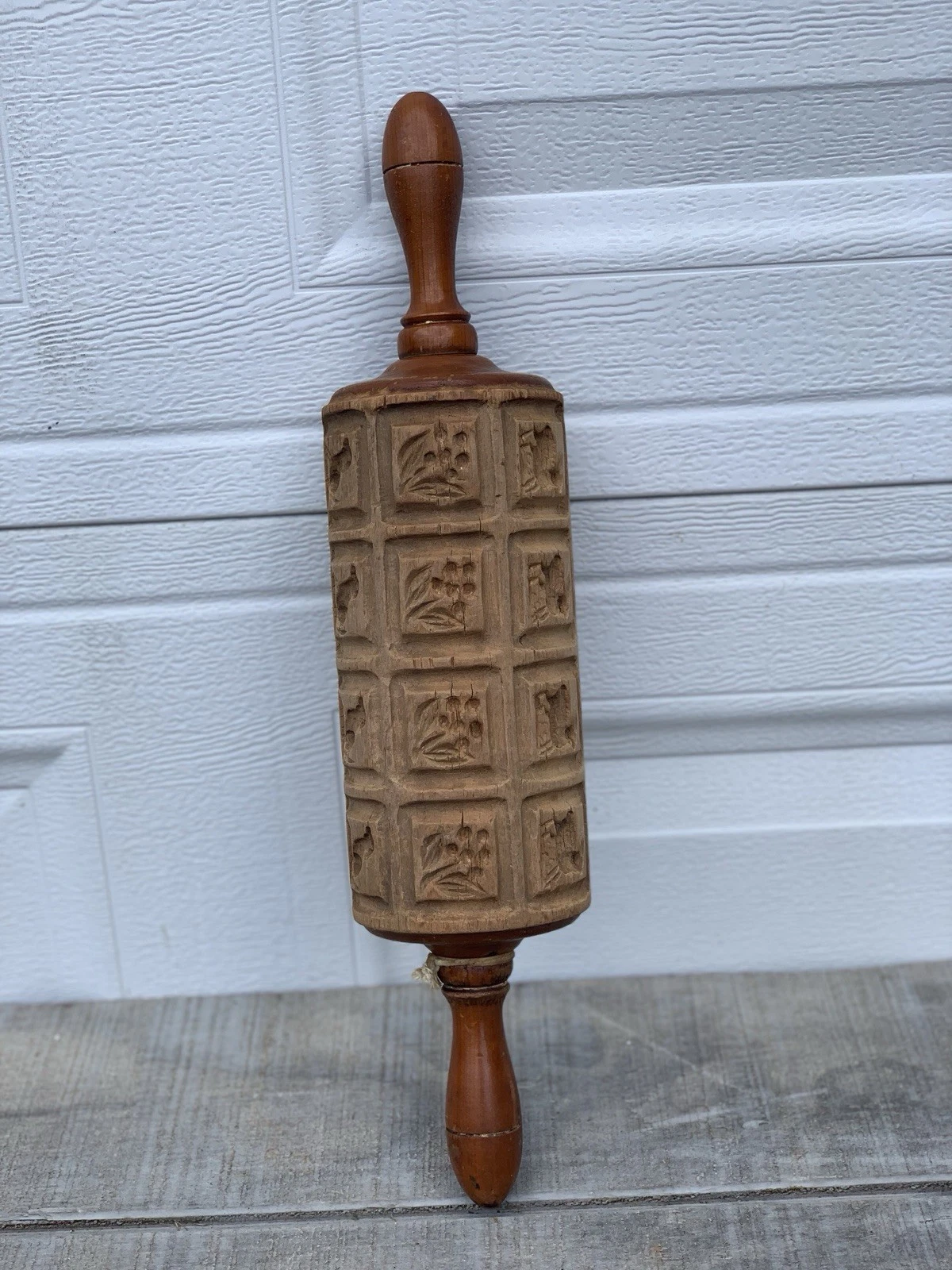 Antique Wooden Springerle Cookie Mold Rolling Pin 18” 24 Squares 6 Designs VGC