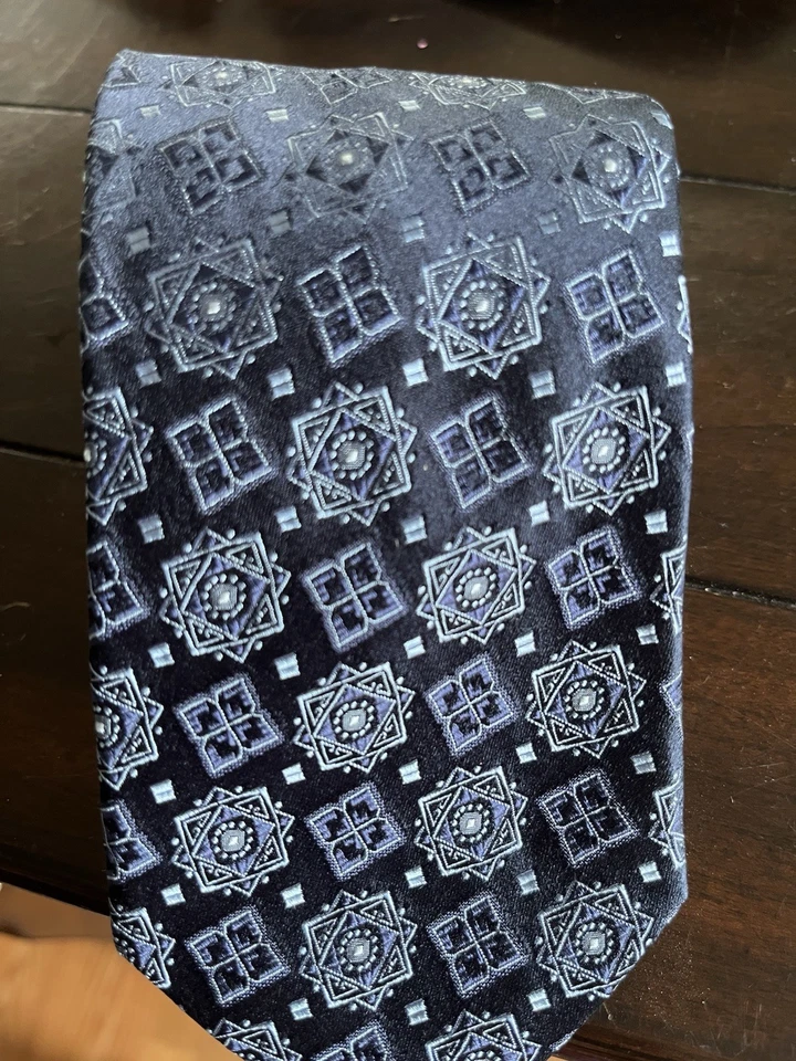 ¡MIRA!  ¡NUEVO CON ETIQUETAS!    Corbata clásica de diseñador JOSEPH ABBOUD medallones azul seda Foto 3 de 4