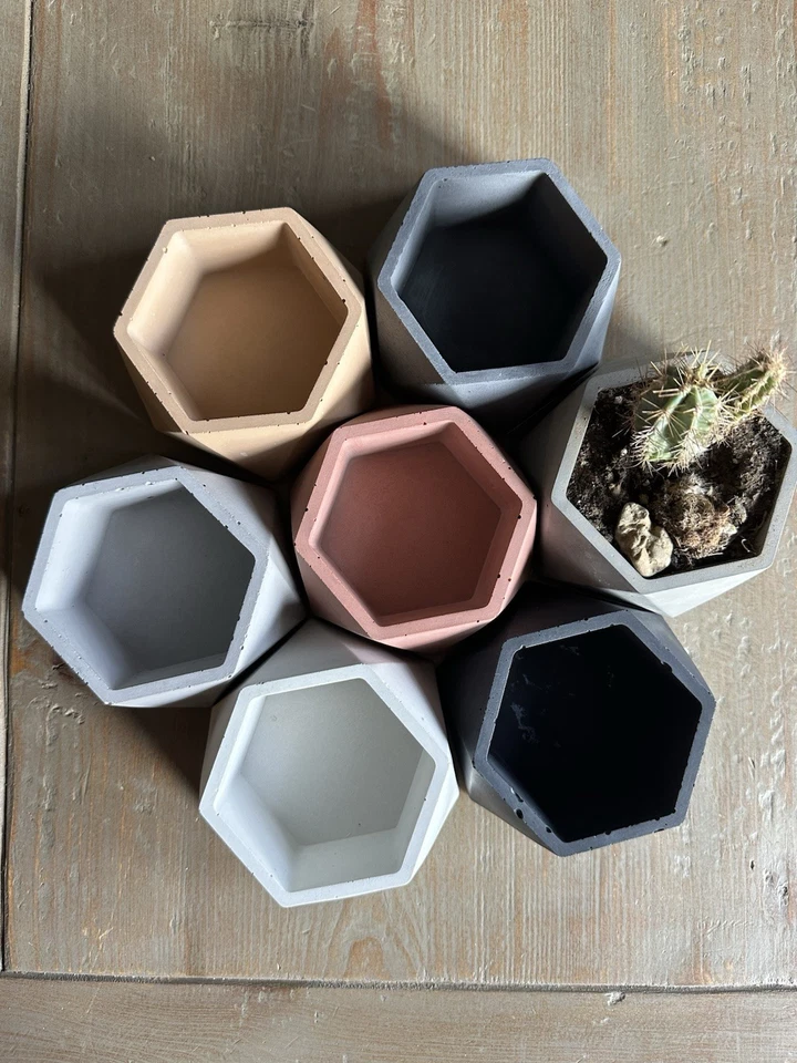 Hand Made Artisan Concrete Geometric Succulent Planter Pot Hexagon Shape 4 X 2 - Image 3 of 4