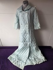 Vintage 1960's Floral Quilted House Coat Dress Robe Baby Blue Sparkly Buttons