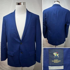 Hart Schaffner Marx 42R Blue 2-Button Wool 10 Pocket Sport Coat Unconstructed